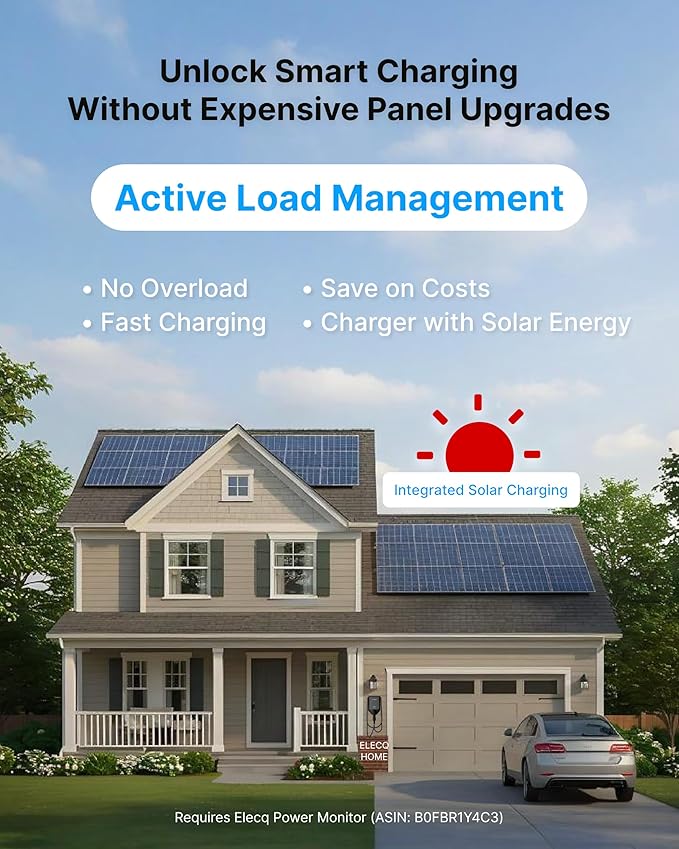 Level 2 EV Charger with Smart Charging - Solar Mode & Active Load Management, OCPP Compatible Electric Car Charger, Wi-Fi Enabled for Full Control, 50A Fast EVSE with Hardwired and J1772