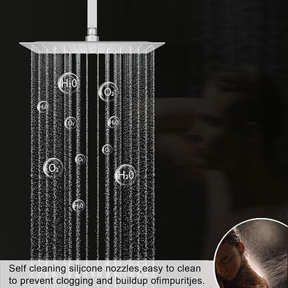 KATAIS Tempreature Display Shower System Brushed Nickel Shower Faucet Set with 12 inch and 8 inch Shower Head, with 6 PCS Body Jet, Handheld Spray