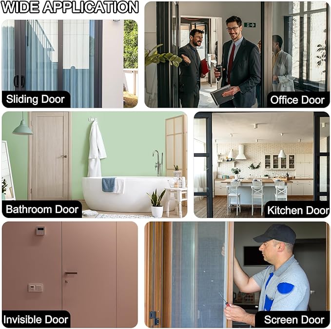 MECCANIXITY Punch-Free 1200g Automatic Sliding Screen Door Closer, Multifunctional Storm Sensor Door Closer with Steel Drawstring for Bedroom Storm Bathroom Study Room (White Pack of 4)