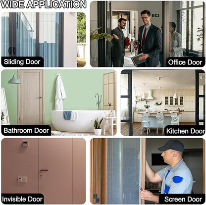 MECCANIXITY Punch-Free 1500g Automatic Sliding Screen Door Closer, Multifunctional Storm Sensor Door Closer with Steel Drawstring for Bedroom Storm Bathroom Study Room (White Pack of 4)
