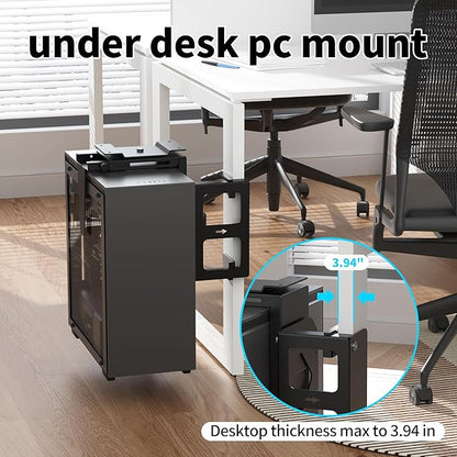 Pholiten Under Desk CPU Mount,Universal Desk Leg CPU Mount,3.94 to 11.61 inch Wide Computer Case CPU Hanger Holder,Table Beam CPU Mount Bracket Computer Tower Wall and Under Counter Holder