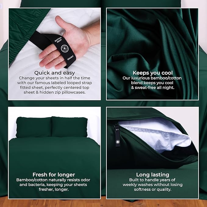 THE LAD COLLECTIVE 3.0 Queen Bedding Set - 4-Piece Bedset w/Fitted Sheet, Top Sheet & 2 Standard Pillowcases [Duvet Not Included] - Bamboo-Cotton - Cascade