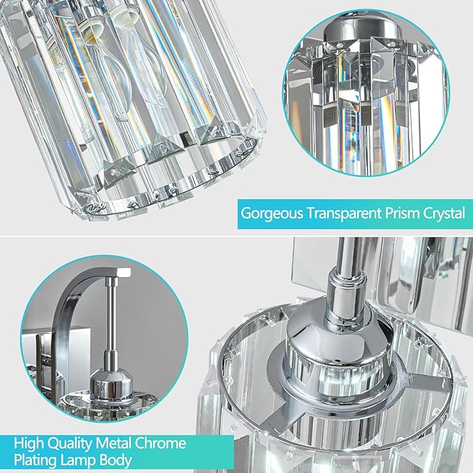 FDPBY 6-Light Crystal Vanity Light, Chrome Modern Wall Sconce with K9 Crystal Shades, 51.18" Long Over Mirror Lighting for Bathroom, Makeup, Hallway, Elegant & Easy Install
