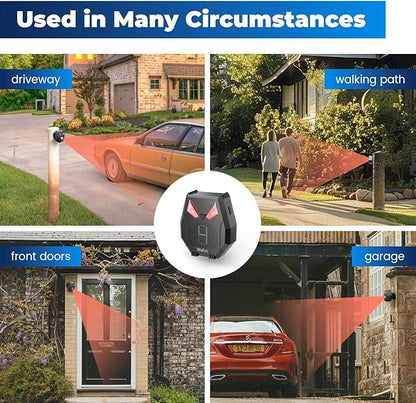 Solar Wireless Driveway Alarm Alert Outside 2000ft Range, Outdoor Motion Sensor & Detector Driveway Alert System with Rechargeable Battery/Weatherproof/Mute Mode/Expandable(1 Receiver and 2 sensors)