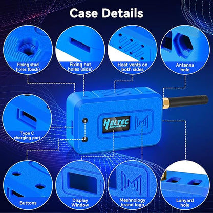 Meshnology 1 Set ESP32 LoRa V3 Module Board with 915 MHz Antenna + 3000mAh Battery + Protect Case - with WiFi Blue tooth SX1262 CP2102 0.96” OLED Display Type C for Ar duino Meshtastic IOT (N35, Blue)