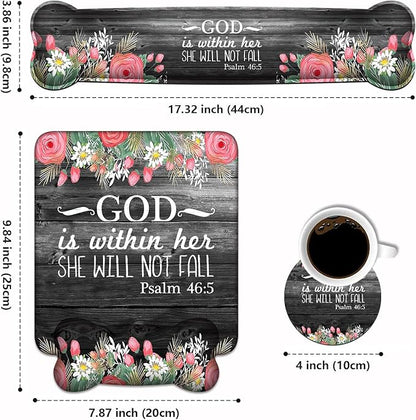 Wrist Rest Support Ergonomic Gel Mouse Pad & Memory Foam Keyboard Set, Non-Slip Rubber PU Base for Home Office Working Studying Easy Typing & Pain Relief - Floral Quote Bible Verses Psalm 46:5