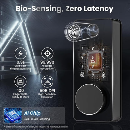 Keyless Entry Door Lock, Fingerprint Door Lock, Smart Door Lock with Keypad, Auto & One Touch Lock | Smart Locks for Front Door | Easy Installation | IP54 Waterproof | App Control | 12-Month Battery