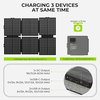 Portable Solar Generator, 300W Portable Power Station with Foldable 60W Solar Panel, 110V Pure Sine Wave 296Wh Lithium Battery Pack for Home Use RV Van Outdoor Camping, Foldable Panel included