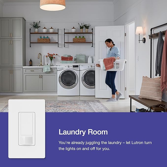 Lutron Maestro Motion Sensor Light Switch for Bathroom, Garage, Laundry Room, Closet, for Any Light Bulbs, Occupancy and Vacancy Sensor, Single-Pole Only, No Neutral Req, MS-OPS2-WH-3, White, 3 Pack
