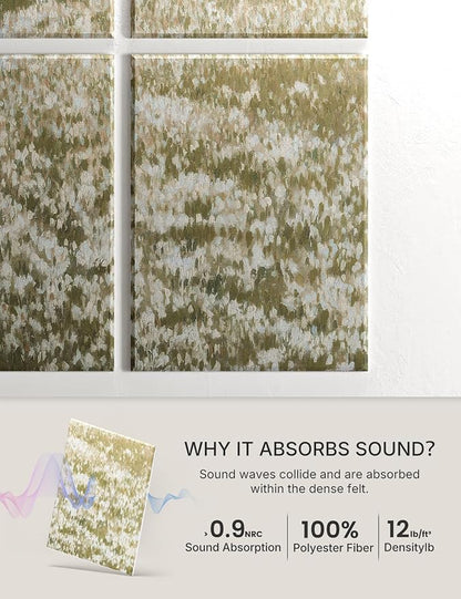 Wall Art Acoustic Panels,35''X24''Sound Absorbing Panels-8-Pack with 50 Adhesive Tabs, Panels for Living Room and Recording Studio, Offices-A Vast Summer Landscape