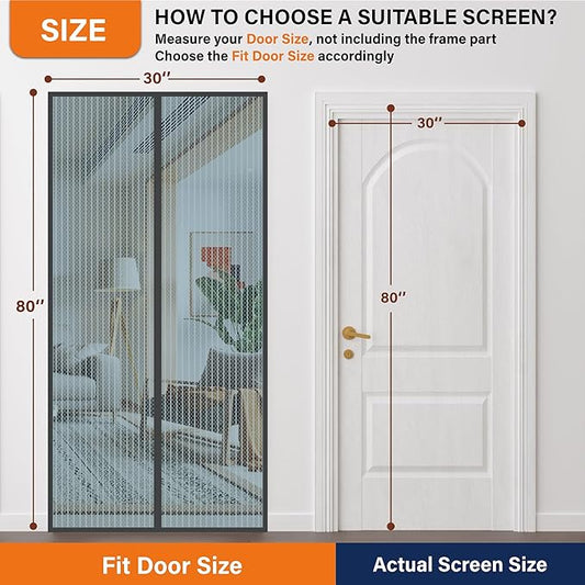 Magnetic Screen Door，Screen Door Mesh，Keep Bugs Out, Heavy-Duty Mesh Curtain,Pet and Kid Friendly, Works with Front Doors, Sliding Doors（36 x 80 Inches Gray