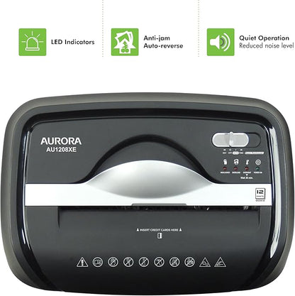 Aurora AU1208XE Anti-Jam 12-Sheet Crosscut Paper/Credit Card Shredder with 4.8 Gallon Wastebasket