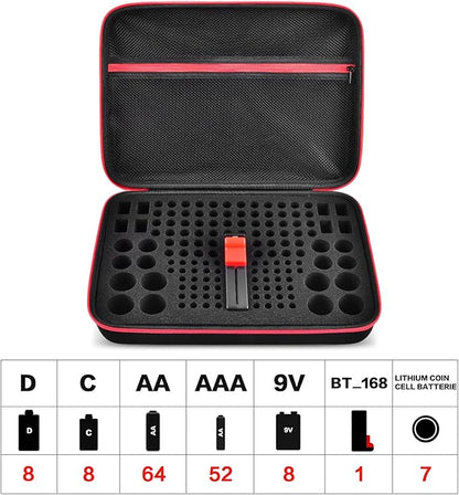 Battery Organizer Storage Holder, Batteries Storage Containers Box with Battery Tester Checker Fits for AA AAA 9V C D Lithium 3V LR44 CR2016 CR1632 CR2032 CR2025 (Case Not Includes Batteries)-Black