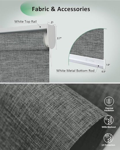 Yoolax Motorized Blinds App Control, Blackout Roller Shades for Windows, Cordless Automatic Shades Roller Window Blinds for Bedroom Living Room Office (Blackout Ashfall Gray, 30" W x 72" H)