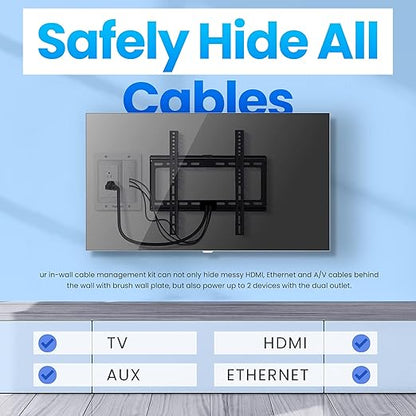 Inara in Wall Cable Management Kit – Recessed Outlet to Hide TV Cords & Wires, Power Bridge Mounting Concealer, TV Cord Hider for Wall Mounted TV & Cable Pass Through, in-Wall Hidden Back Cover