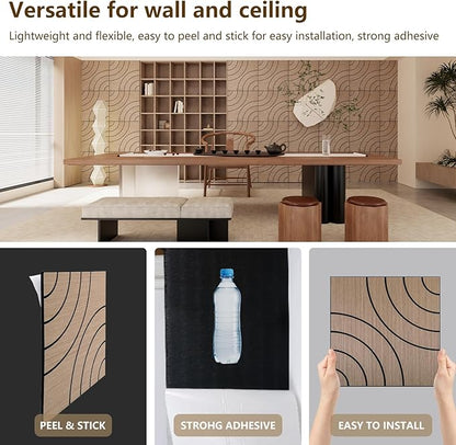 ARMURO 4 Packs Acoustic Wall Panels - Self-Adhesive 3D Wood Slat Wall Panel- Peel and Stick Sound Absorbing Panels for Noise Reducing - Feature Wall Decor for Home & Office
