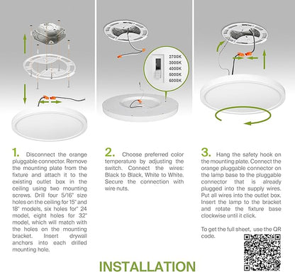 ASD LED 24" Round Flush Mount Ceiling Light Fixture, Low Profile Surface Lighting | 5CCT, Dimmable, Ultra-Thin, ETL Listed | 38W 2700LM 2700-6000K 100-277V | Kitchen, Hallway Lamp | White, 2 Pack