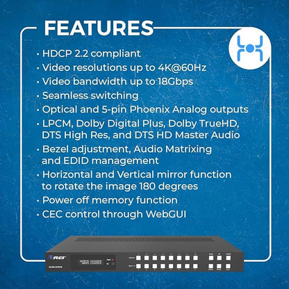 OREI 4K 8x8 Seamless HDMI Matrix Switch Video Wall Controller HDMI Processor Upto 4K 60hz 4:4:4 8-bit - HDMI 2.0, HDCP 2.2, 18 Gbps, UltaHD 4x2, 2x2, 1x4, 1x2, 4x1 Remote Control (UHDS-808VW)