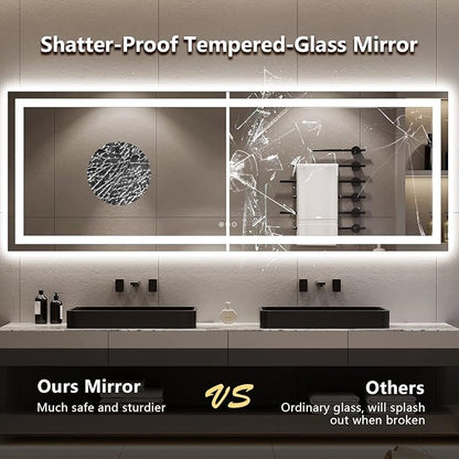 YEELAIT 96x36 Inch LED Bathroom Mirror with Lights Front and Backlit Lighted Vanity Mirror for Bathroom Wall with 3 Colors Dimmable Anti-Fog Memory Shatter-Proof IP54 Waterproof Horizontal/Vertical