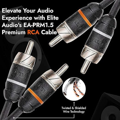 Elite Audio Premium Series 1.5ft. 2-Channel Car Audio RCA Short Cable – Double Shielded, Oxygen Free Copper, Noise Reducing Audio Cable for Amplifiers, Subwoofers, Speakers, Processors – PRM1.5