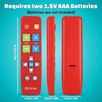 EZclicker Plus Big Button Universal TV Remote (Red) Simple Easy to Use, Works with Major TV Brands (2xAAA Batteries Not Included)
