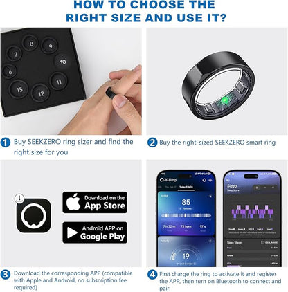 Smart Ring for Women Men, Valentine's Day Gifts, Minimalist Fitness Ring with Heart Rate, Stress, Sleep, Step, Calorie Tracking, 5ATM Waterproof for iPhone and Android,No Subscription (Black, 13)