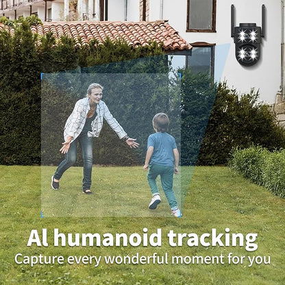 dzcctvipc 2K Dual-Lens WiFi Home Security Camera, Indoor/Outdoor Use, 360° Motion Tracking, Color Night Vision, IP65 Weatherproof, Two-Way Talk, Smart Camera, Works with Alexa & Google (No SD Card)