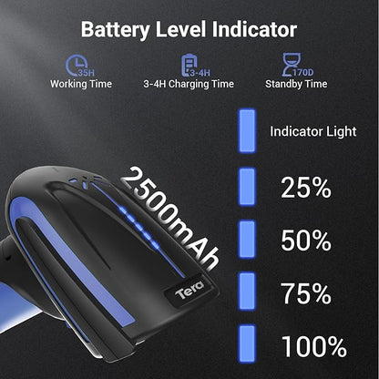 Tera Barcode Scanner Wireless 2D QR with Stand: Pro Version Battery Level Indicator 2500mAh Industrial Grade Bar Code Reader 3-in-1 Works with Bluetooth 2.4G USB Wired 8100 Dark Blue