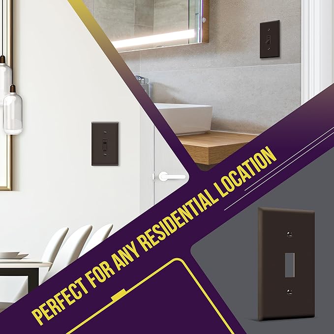 ENERLITES Toggle Light Switch Wall Plate, Gloss Finish, Size 1-Gang 4.50" x 2.76", Unbreakable Polycarbonate Thermoplastic, 8811-BR, Brown, Standard