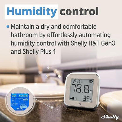 Shelly H&T Gen3 Ivory | Wi-Fi and Bluetooth Smart Temperature & Humidity Sensor with Remote App Control & Monitoring | Smart Scenes | Notification Alerts | LCD Display | Free Data Storage Export