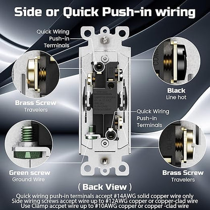 ThunderWay 3 Way Matte White Light Switch with Cover Plate, 15A 120/277 V Three Way Decorative Paddle Switches, Self-Grounding, Residential and Commercial Grade, UL Listed, 10 Pack