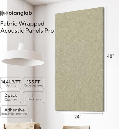 Olanglab Acoustic Panels 2 Pack, 48''x24'' Large Sound Panels, Fabric Wrapped Sound Proof Foam Panels for Walls, Sound Absorbing Panels for Recording Studio Acoustical Treatments (Ivory)