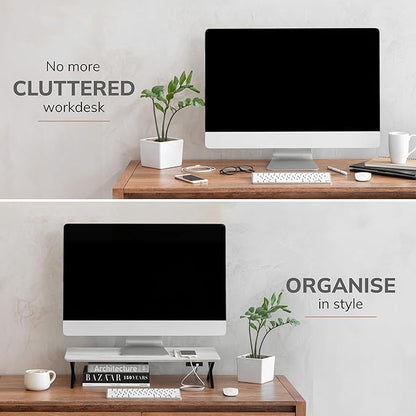 Anji Mountain Monitor Stand - Desktop Organizer & Laptop Riser, Ergonomic Monitor Riser, Space-Saving Monitor Stand for Desk, Durable Construction, Easy Assembly, Ideal for Home & Office,White Wash