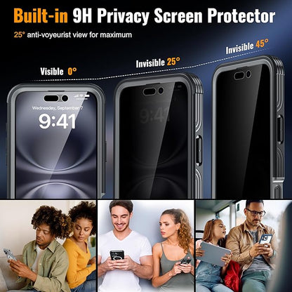 360° Protection Magnetic for iPhone 16 Case Built-in 9H Privacy Screen Protector & Metal Stand[Fit for Magsafe][Anti-Spy][Lens Protector] Heavy Duty Shockproof Phone Case for iPhone 16(Black)