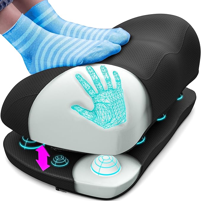 Everlasting Comfort Adjustable Cloud Foot Rest for Under Desk at Work with Pressure Point Nodes - Comfortable Memory Foam Office Foot Stool & Under Desk Pillow for Gaming & Home Accessories