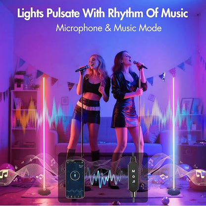 PTVGS LED RGB Corner Lamp: Smart RGB LED Corner Floor Lamp Adjustable Height with 16 Millon RGBWIC Color Changing Lights 300+ Scene,Music Sync&Timer,Ambient Lighting for Living Room,Bedroom,Game Room