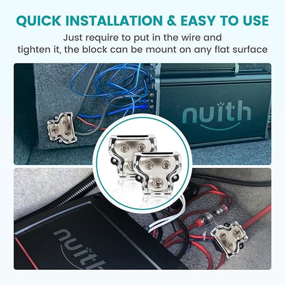 NuIth 2PCS 2-Way Power Distribution Block, 0/2/4 Gauge Input in 4/8 Gauge Out Auto Stereo Ground Distribution Blocks 2 Way for Car Audio Amplifier Splitter
