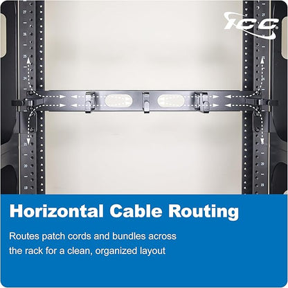 ICC 1U Ring Cable Manager Panel with Cover, Metal, 3" D-Rings, Horizontal and Vertical Cable Management, Rackmount for 19” Network Racks, Black, Single Pack