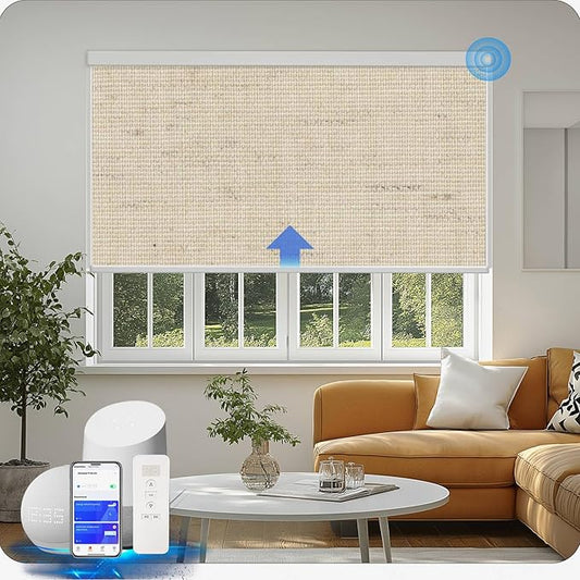 COOLWINDS Motorized Blinds with Remote Cordless Automatic Motorized Shades Custom Blinds for Windows Smart Curtains Compatible with Alexa Google Home(Blackout Linen Soft Dunes,W44 x H72in)