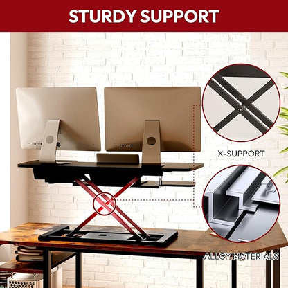 SANODESK 40" Electric Standing Desk Converter， Height Adjustable Riser for Office Home,Dual Monitor and Laptop Workstation with Large Keyboard Tray, Black Color