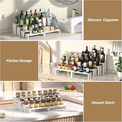 2 Set Large White Wooden Tiered Riser Display Stands for Vendor Events,Stackable Wooden Cupcake Stand,Farmhouse Decor Wood Dessert Table Display Set,Vendor Booth Display Items,Food Display Risers for Party（12-11.2-10.4-9.6IN）