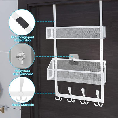 Kaiferty Over The Door Hooks Organizer, Coat Rack Over The Door Storage Hanger Towel Rack, Back of Door Storage Organizer for Bathroom,Bedroom,Kitchen,Office (White, 3-Tier)