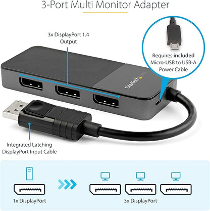 StarTech.com 3-Port DisplayPort 1.4 Splitter, DisplayPort to 3x DP Multi-Monitor Adapter, Triple 4K Computer MST Hub, USB Bus-Powered, Windows Only (MST14DP123DP)