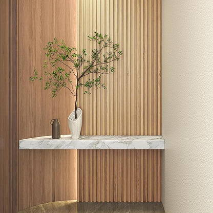 Art3d Slat Wood Wall Paneling for Interior and Ceiling Decoration - Pack of 4pcs + 1pc End-Trim, Size 108 x 5.7in.- Oak