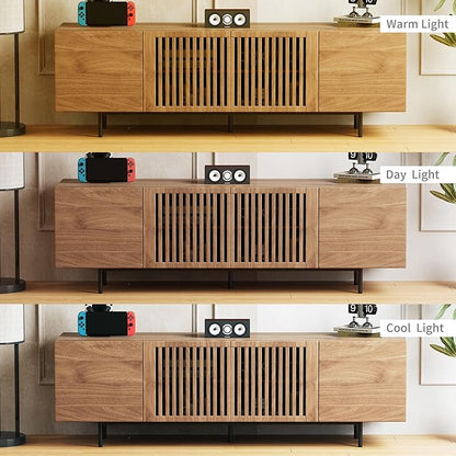 gaoyangjiaju 70.87" Mid Century Modern TV Stand, Walnut Media Console for 70 Inch TVs, Entertainment Cabinet with 4 Storage Compartments for Living Room or Bedroom