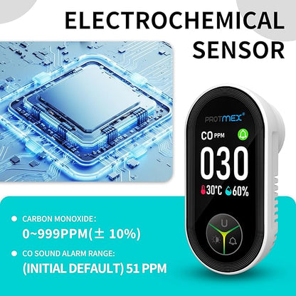 Protmex Carbon Monoxide Detector Plug in Wall, 3-in-1 Co Detector Monitor Air Quality with Temperature Humidity Sensor, Portable CO Meter Easy to Read & Install, for Home/Hotel/RV