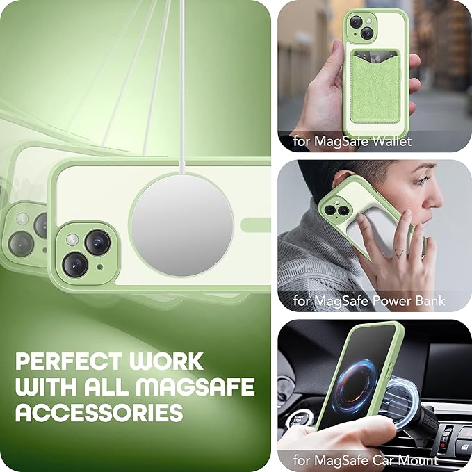 Magnetic for iPhone 15 Plus Case, Compatible with MagSafe, Built-in Privacy Screen Protector and Camera Protection, Anti Spy Full Body Dustproof Shockproof Hard Phone Case 6.7", Mint Green