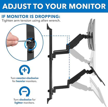 Mount-It! Wall Mount Workstation with Dual Monitor Mount, Keyboard Tray and CPU Holder, Height Adjustable Full Motion Arms, Fits Two 32 Inch Computer Screens