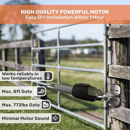 TMT Mastiff 400 Single Automatic Gate Openers Up to 8ft and 772lb Heavy Duty Swing Gate, Gate Openers with Remote Complete Kit, Electric Gate Opener for Driveway with Powerful Motor (APP Compatible)