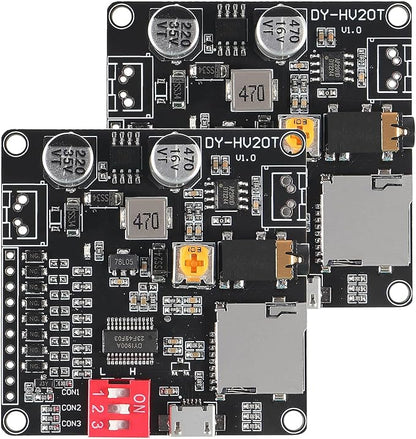 AITIAO 2PCS 20W Voice Playback Module MP3 Music Player DC 6-35V 12V/24V Sound Board USB Downloadable Music Player 24-bit DAC Output MP3 WAV Support TF Card 32GB for Broadcast Device